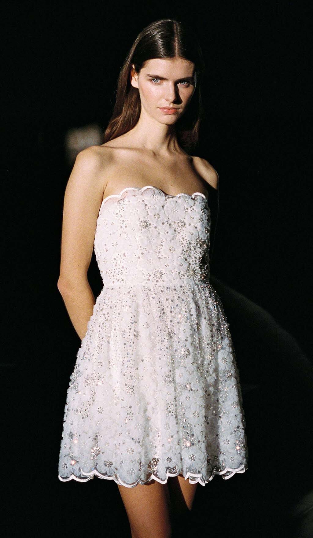 Flowering Girl Women Beaded Sequin Bandeau Mini Dress In White