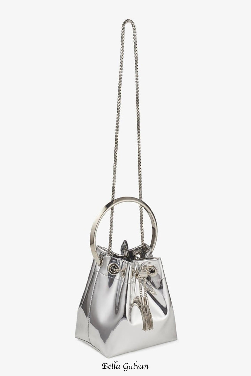 Flowering Girl Women Metallic Round Handles Bucket Bag