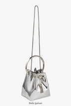 Flowering Girl Women Metallic Round Handles Bucket Bag