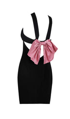 Flowering Girl Women Bow Back Mini Dress In Black