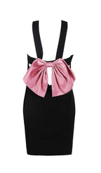Flowering Girl Women Bow Back Mini Dress In Black