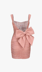 Flowering Girl Women Bow Detail Pleated Mini Dress With Gloves In Pink