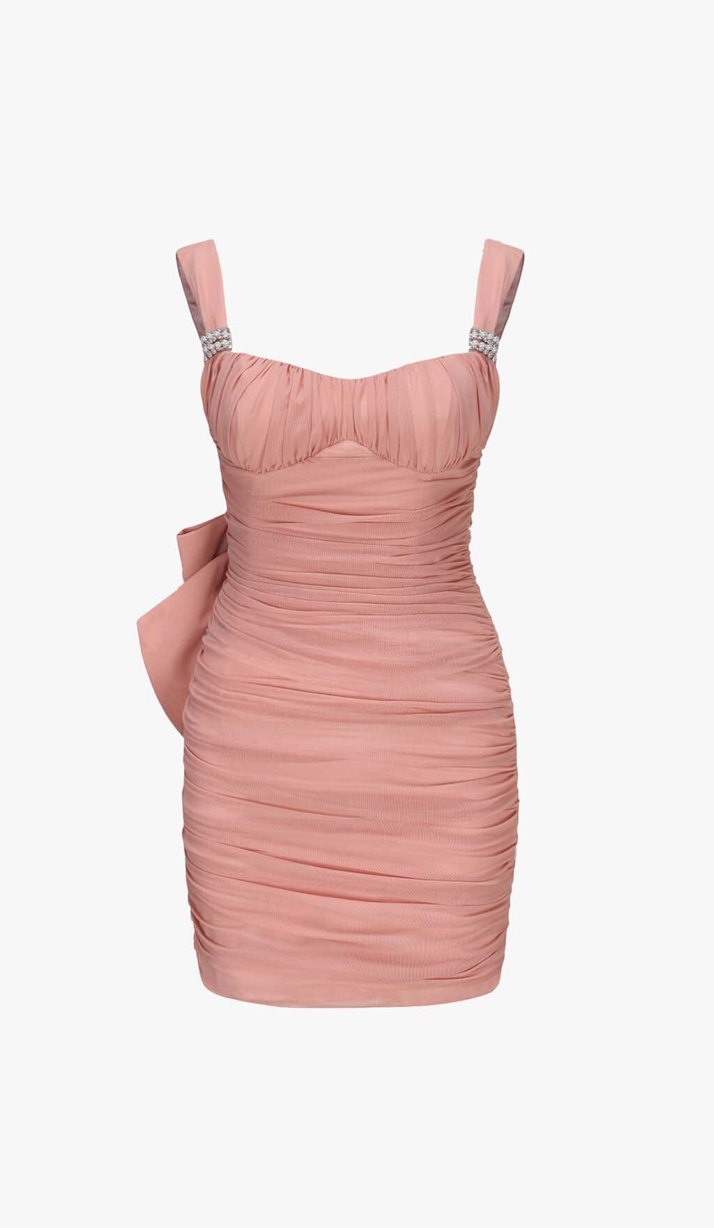 Flowering Girl Women Bow Detail Pleated Mini Dress With Gloves In Pink