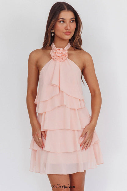 rebecca Halterneck Ruffle Mini Dress in pink
