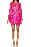Rose red floral lace Long Sleeve Mini Dress