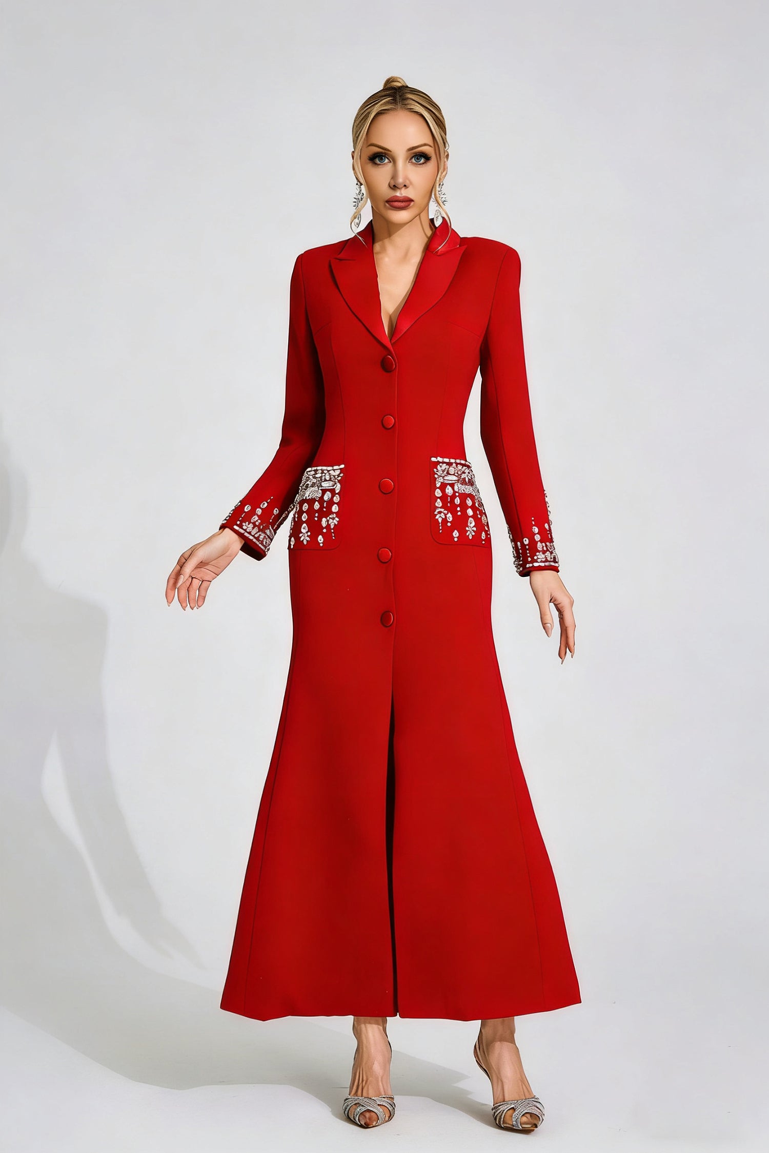 Flowering Girl Women simona Red Diamond embellished Maxi Dress