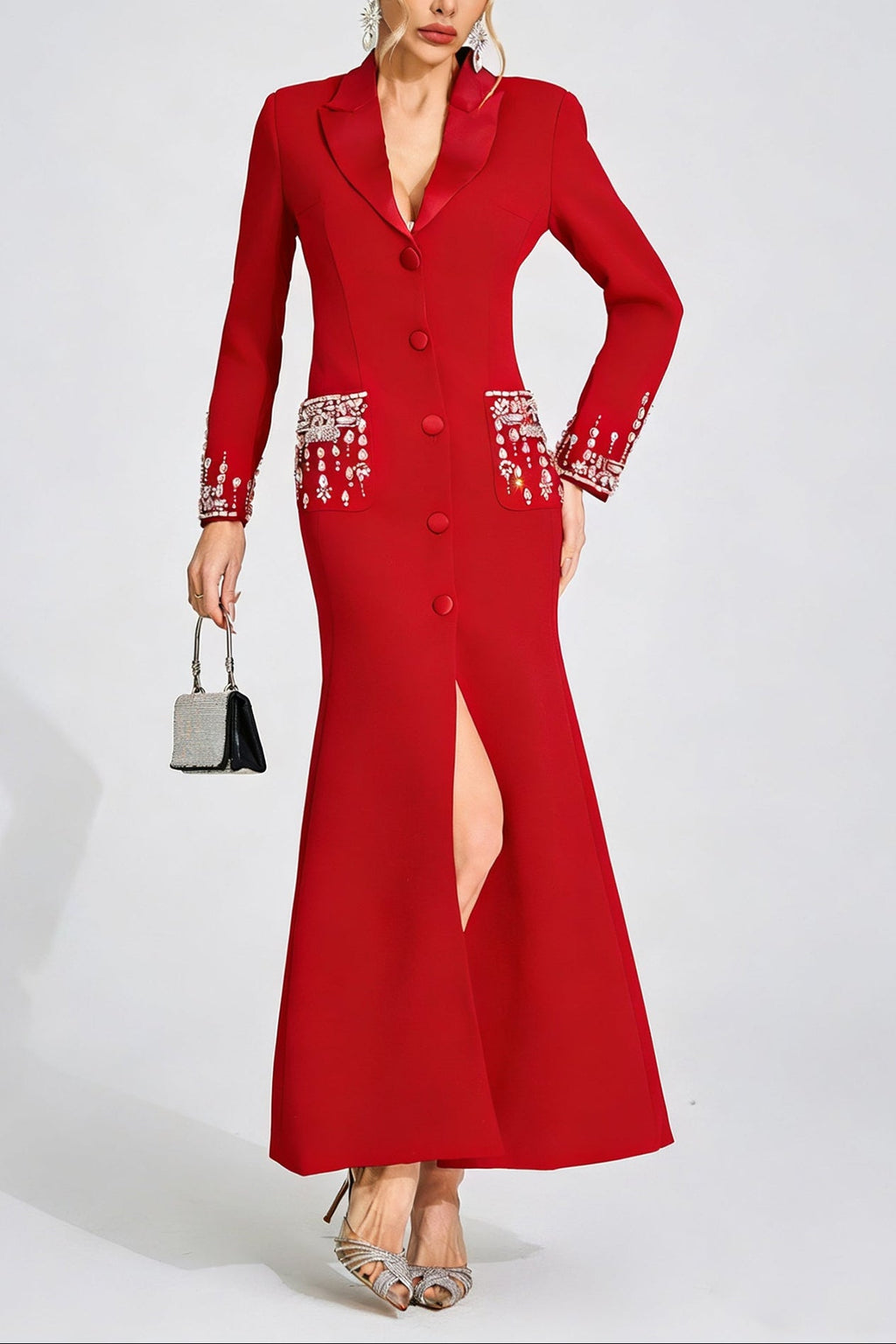Flowering Girl Women simona Red Diamond embellished Maxi Dress