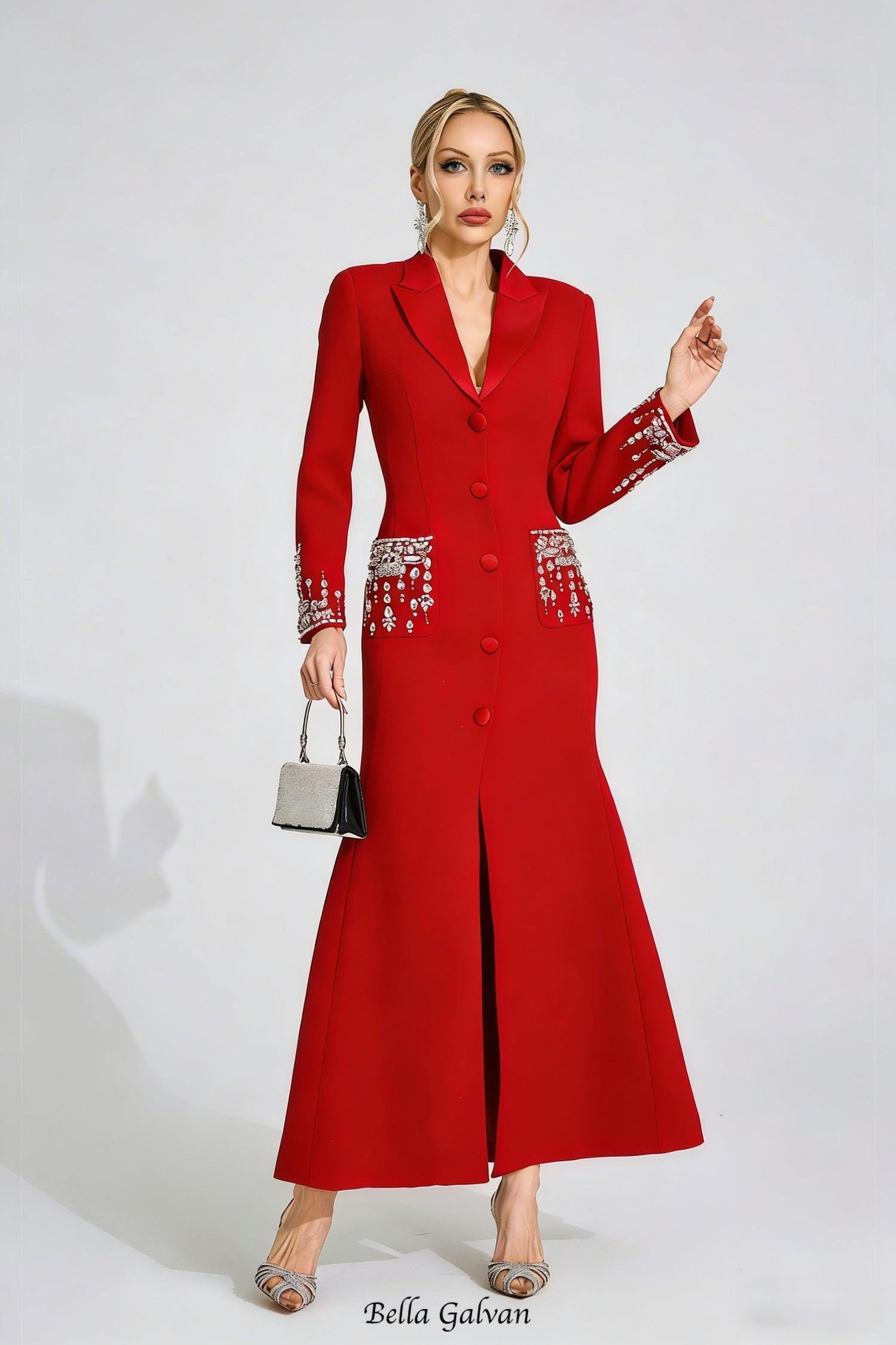 Flowering Girl Women simona Red Diamond embellished Maxi Dress