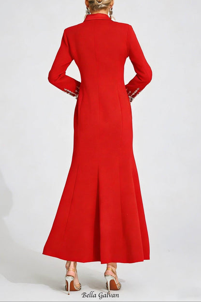 simona Red Diamond embellished Maxi Dress