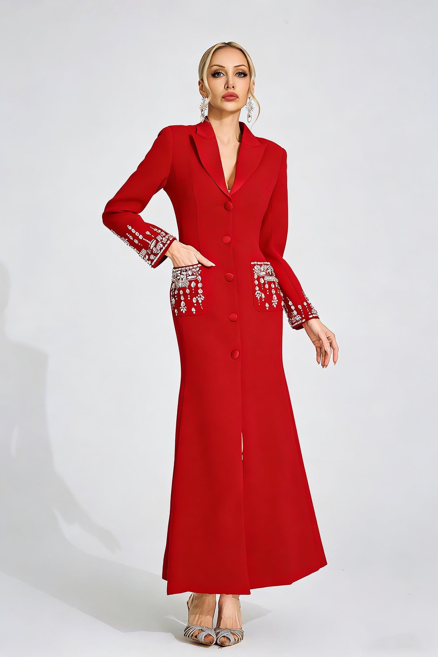 Flowering Girl Women simona Red Diamond embellished Maxi Dress