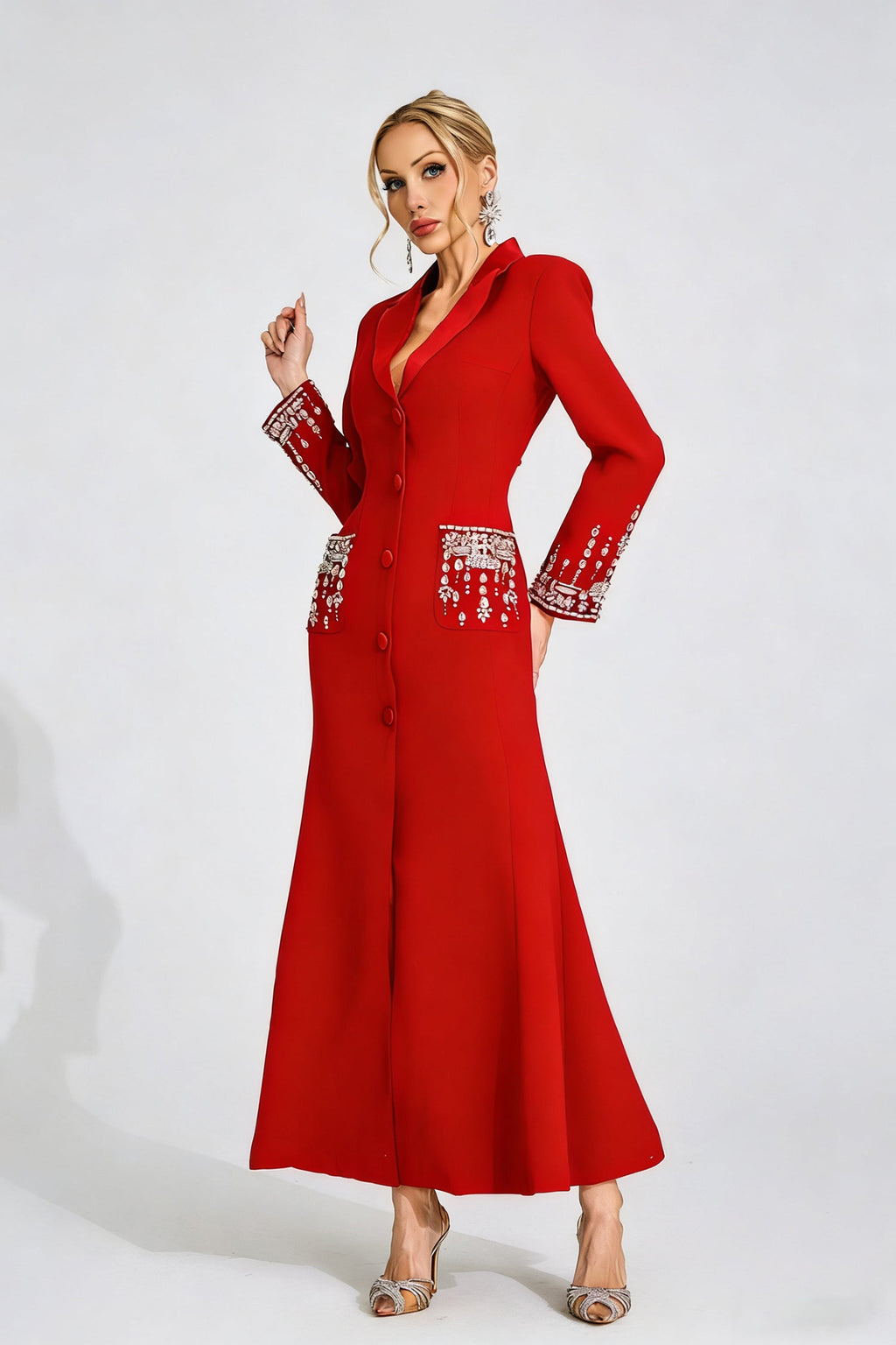 Flowering Girl Women simona Red Diamond embellished Maxi Dress