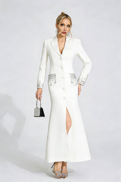 simona white Diamond embellished Maxi Dress