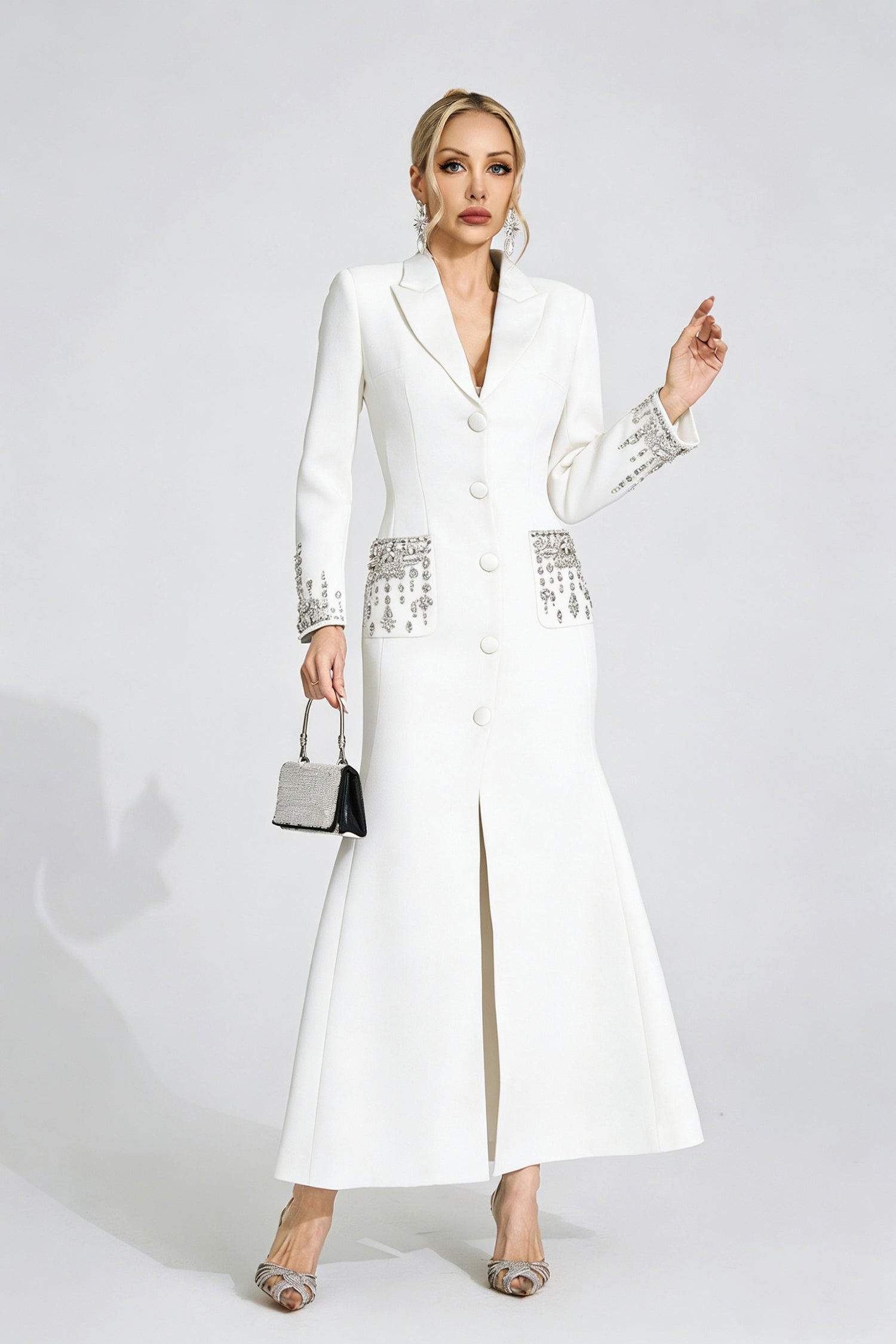 Flowering Girl Women simona white Diamond embellished Maxi Dress