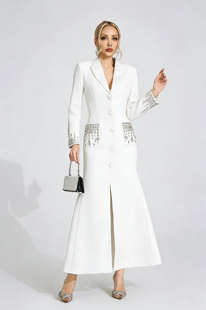 simona white Diamond embellished Maxi Dress