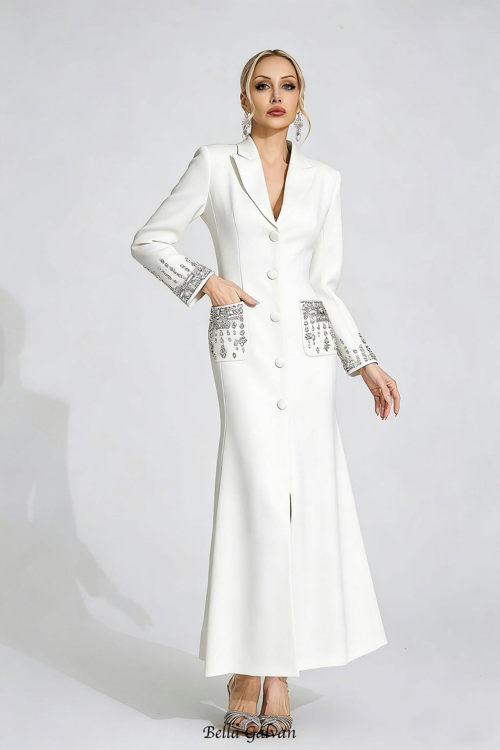 Flowering Girl Women simona white Diamond embellished Maxi Dress