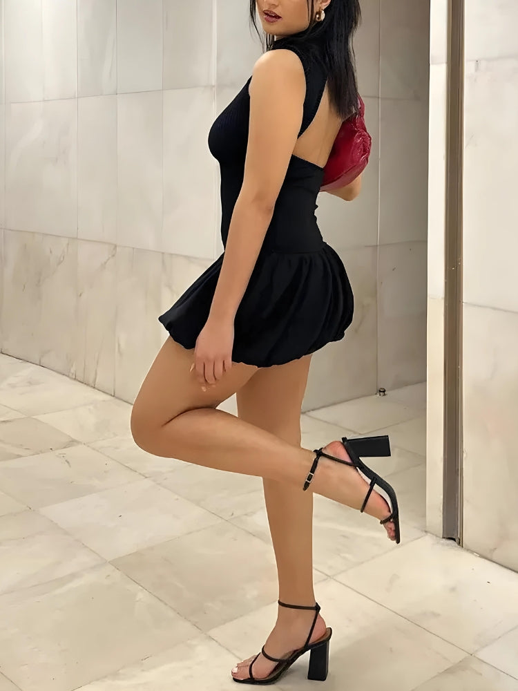 Flowering Girl Women Backless Bubble Mini Dress