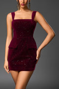 Flowering Girl Women Backless Crisscross Tie Pocket Decoration Sequin Velvet Dress