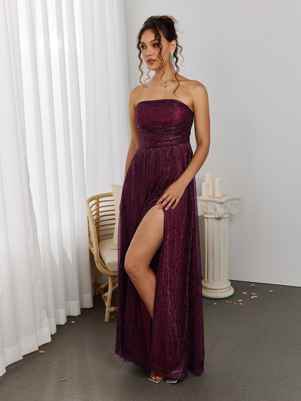 Flowering Girl Women Backless Glitter Tube Maxi Dress