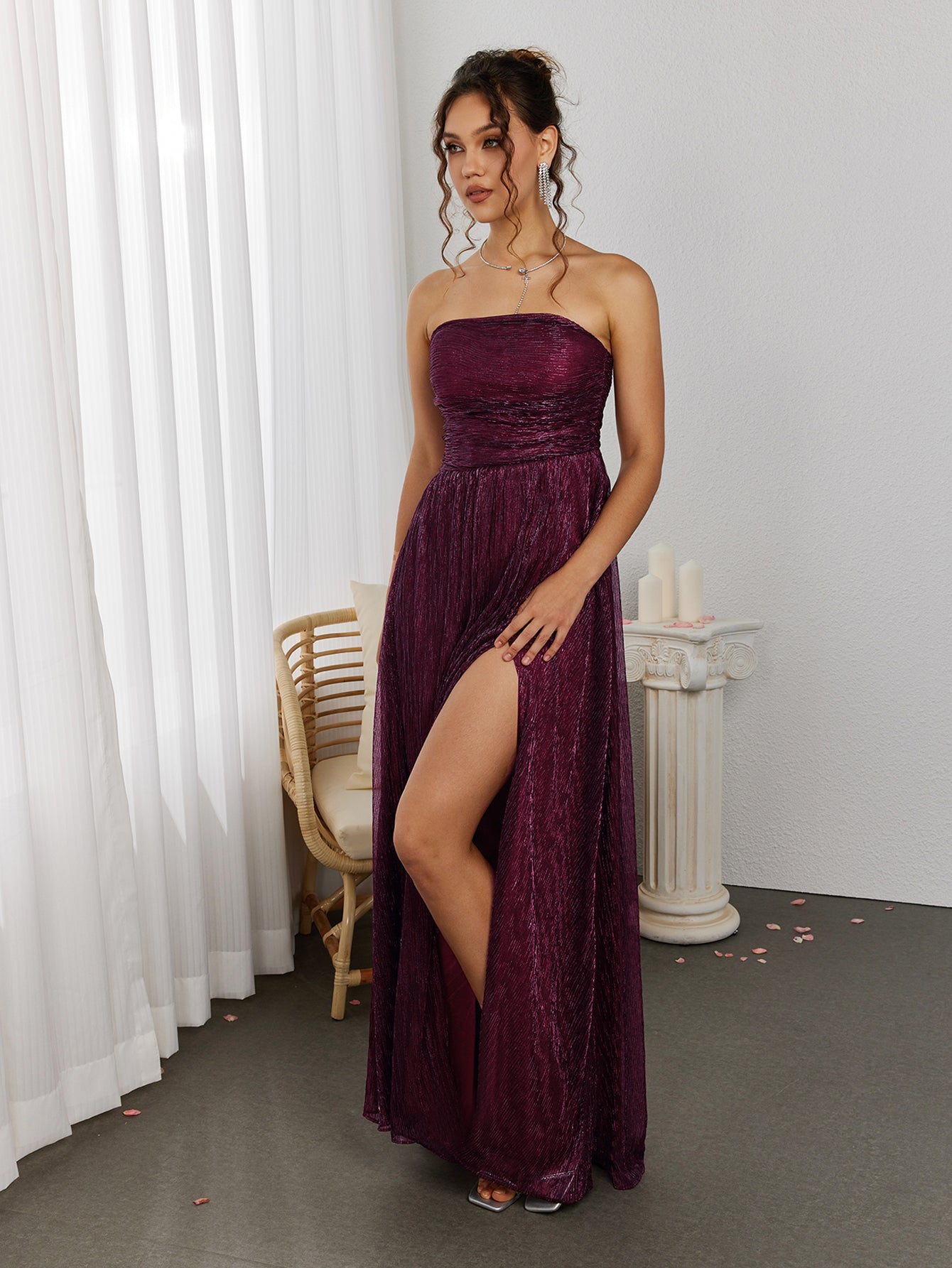 Flowering Girl Women Backless Glitter Tube Maxi Dress