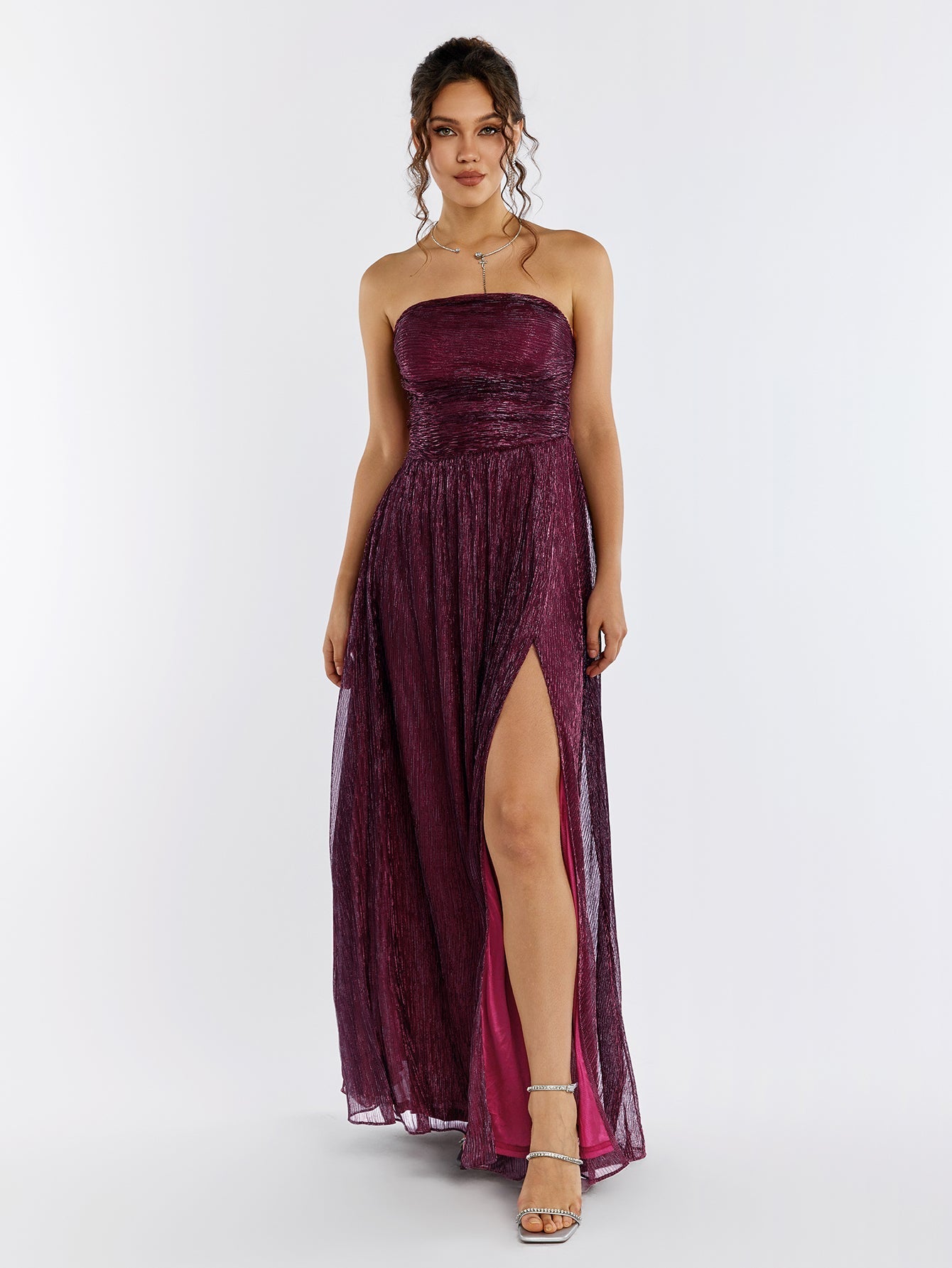 Flowering Girl Women Backless Glitter Tube Maxi Dress