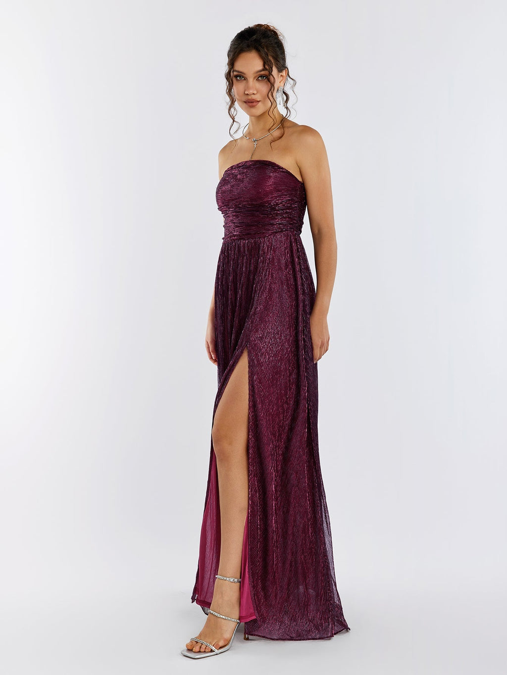 Flowering Girl Women Backless Glitter Tube Maxi Dress