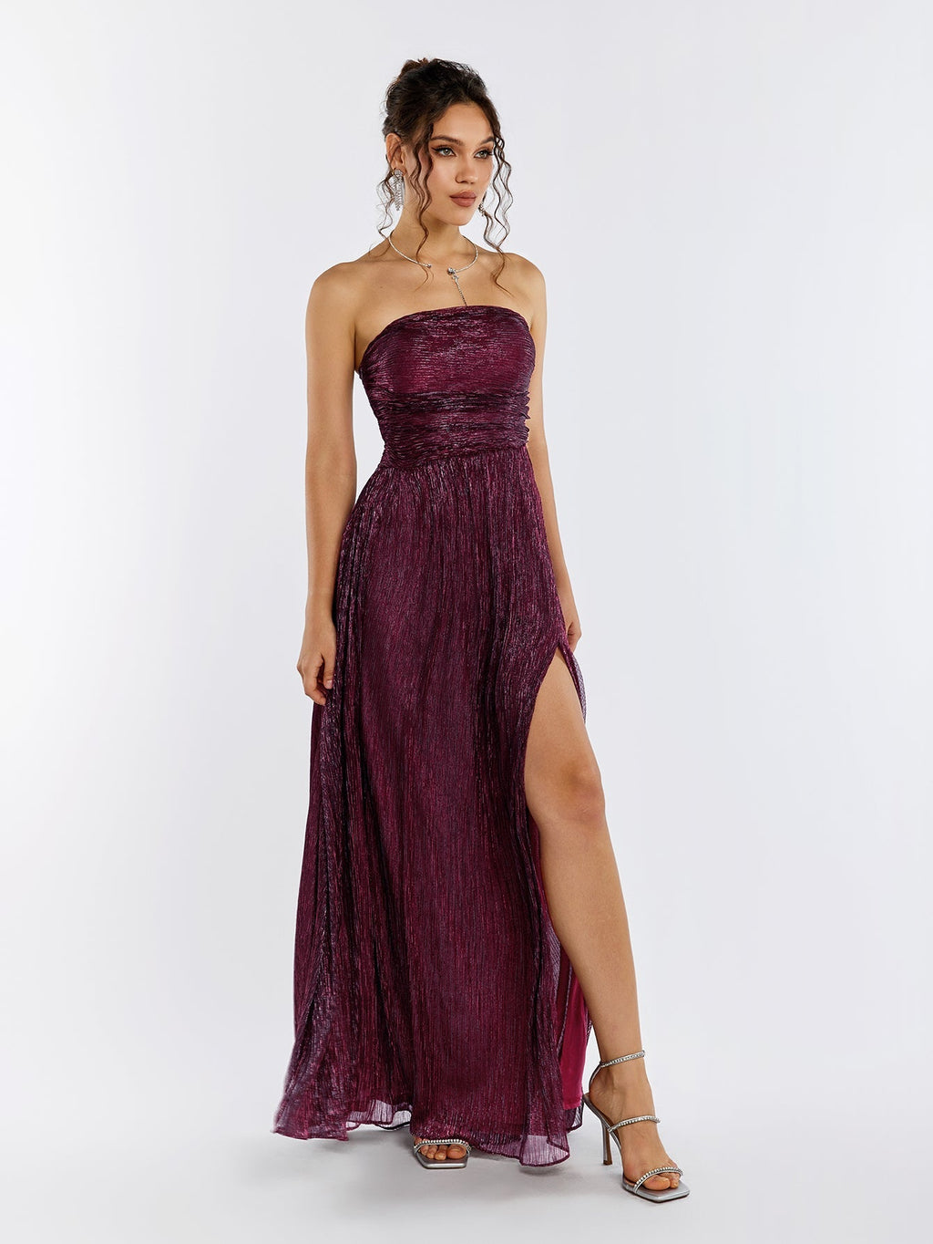 Flowering Girl Women Backless Glitter Tube Maxi Dress