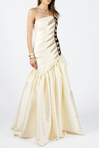 Flowering Girl Women One Shoulder Satin Ruched Maxi Dress