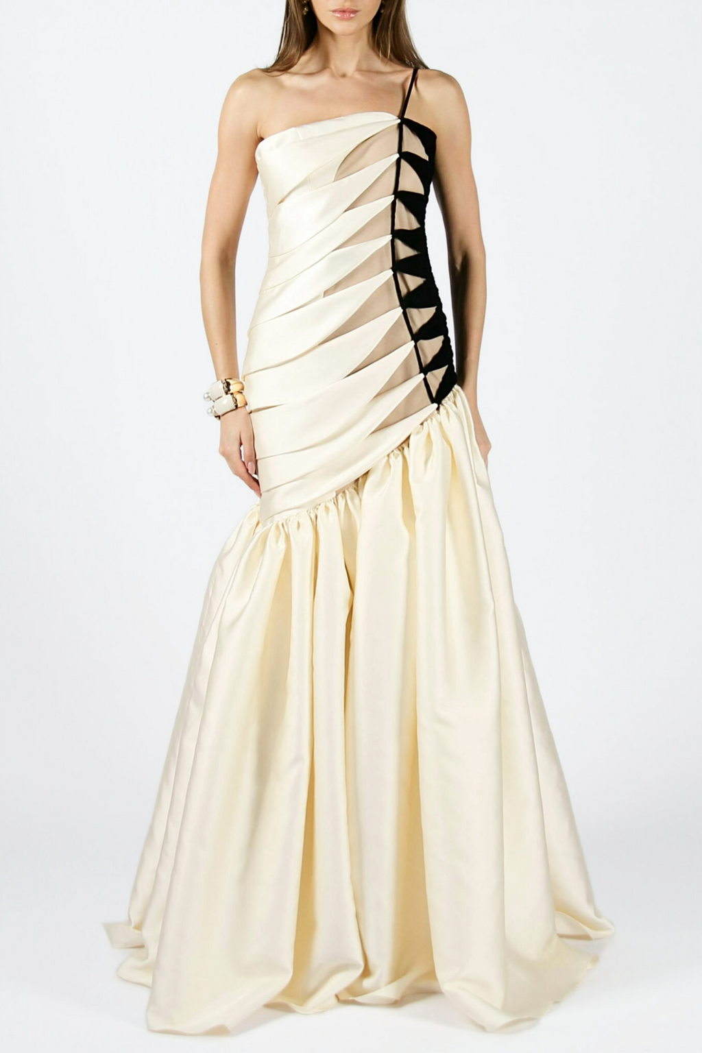 Flowering Girl Women One Shoulder Satin Ruched Maxi Dress