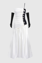Flowering Girl Women One Shoulder Satin Ruched Maxi Dress