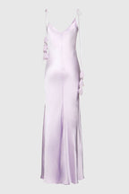 Flowering Girl Women Bahari Floral Ribbon Satin Maxi Dress in purple