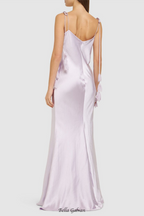 Flowering Girl Women Bahari Floral Ribbon Satin Maxi Dress in purple