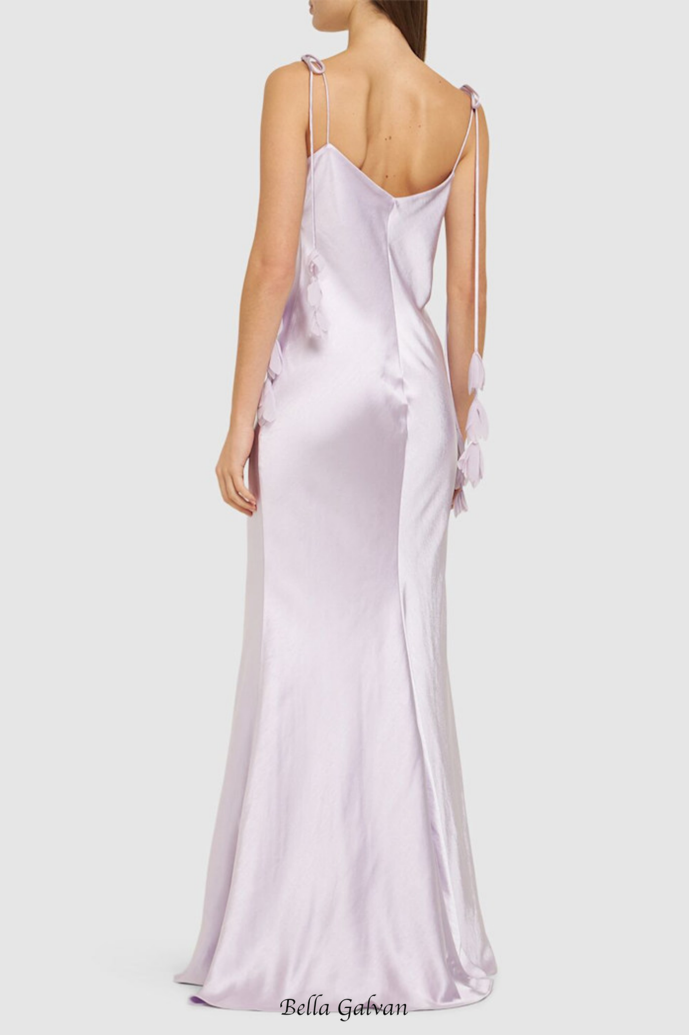 Bahari Floral Ribbon Satin Maxi Dress in purple