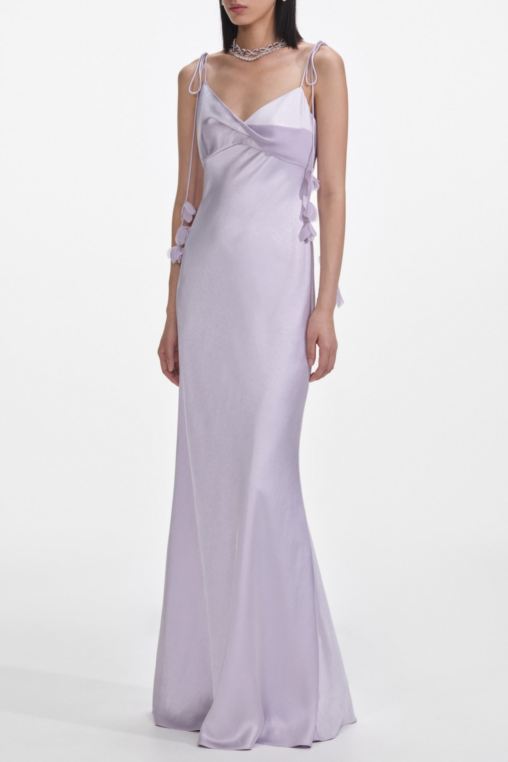 Flowering Girl Women Bahari Floral Ribbon Satin Maxi Dress in purple