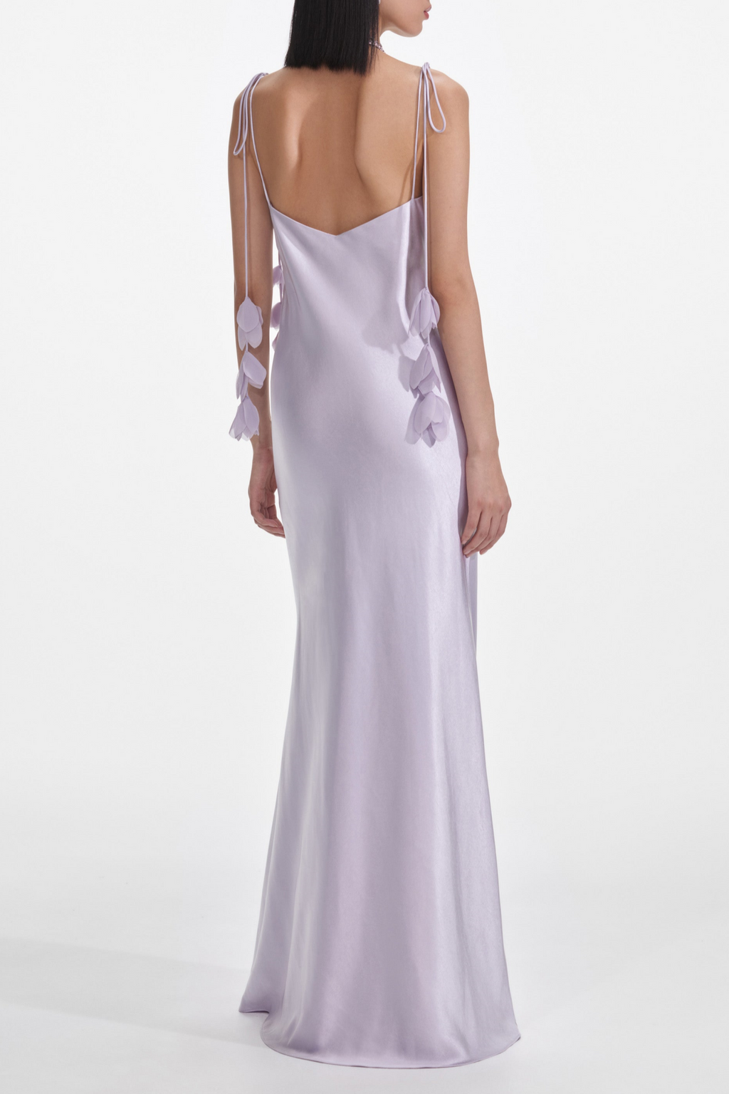 Flowering Girl Women Bahari Floral Ribbon Satin Maxi Dress in purple