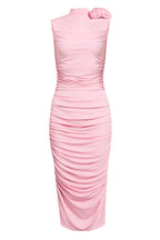 Flowering Girl Women Ruched Flower Midi Dress