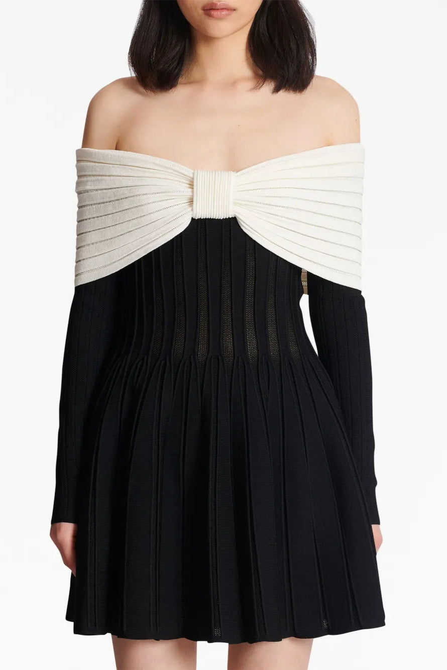Flowering Girl Women Justine Black Off-Shoulder Bow Knit Mini Dress