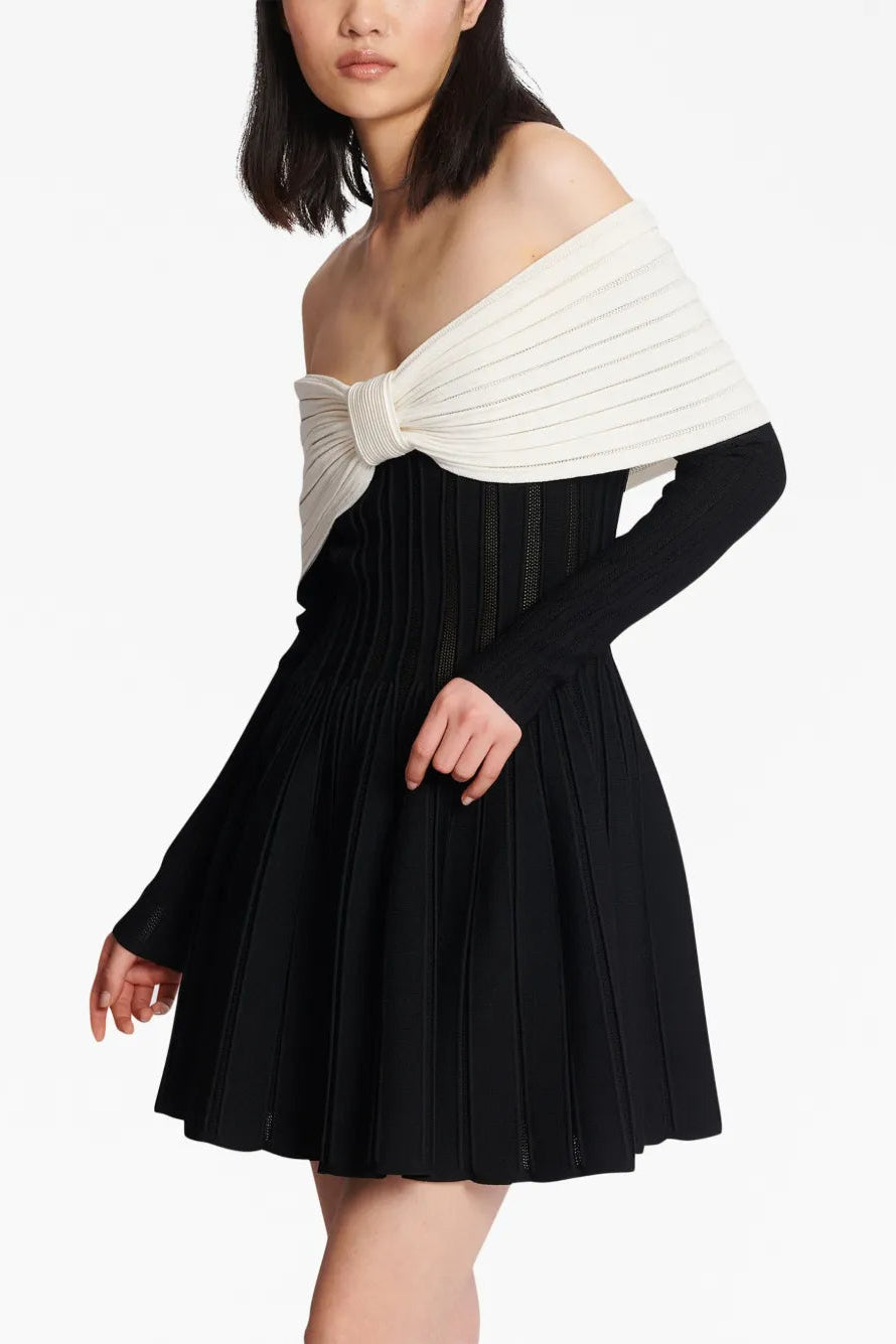 Flowering Girl Women Justine Black Off-Shoulder Bow Knit Mini Dress