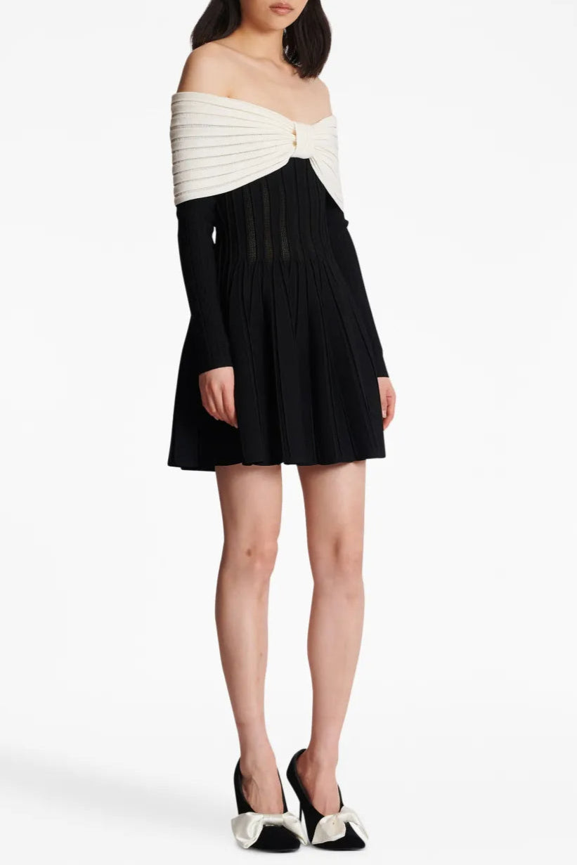Flowering Girl Women Justine Black Off-Shoulder Bow Knit Mini Dress