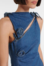 Flowering Girl Women Balto Flower Asymmetric Denim Mini Dress