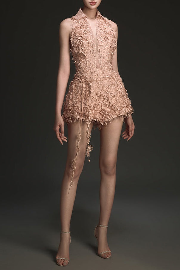 Flowering Girl Women Barron Lace Jacquard Fringe Jumpsuit