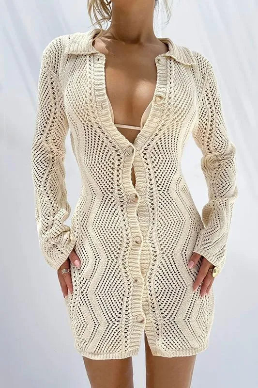 Flowering Girl Women Basis Crochet Button-Up Cover-Up