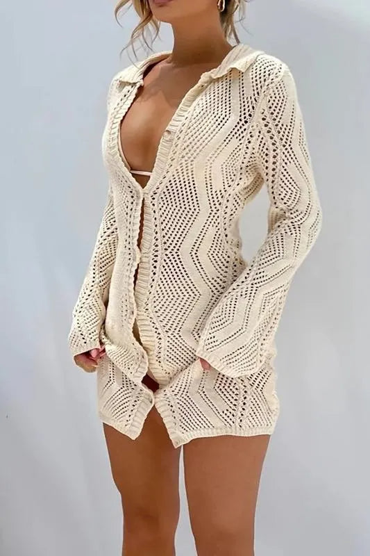 Flowering Girl Women Basis Crochet Button-Up Cover-Up