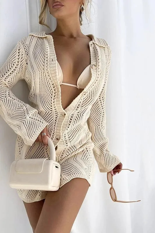 Flowering Girl Women Basis Crochet Button-Up Cover-Up