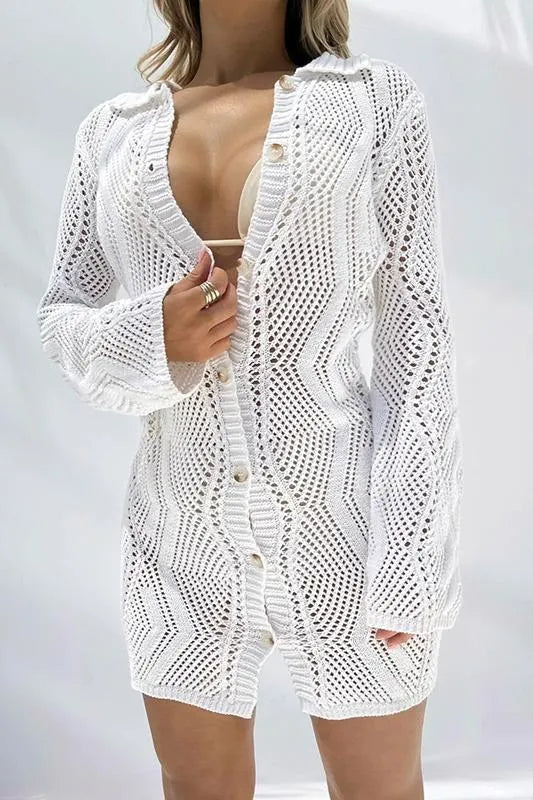 Flowering Girl Women Basis Crochet Button-Up Cover-Up
