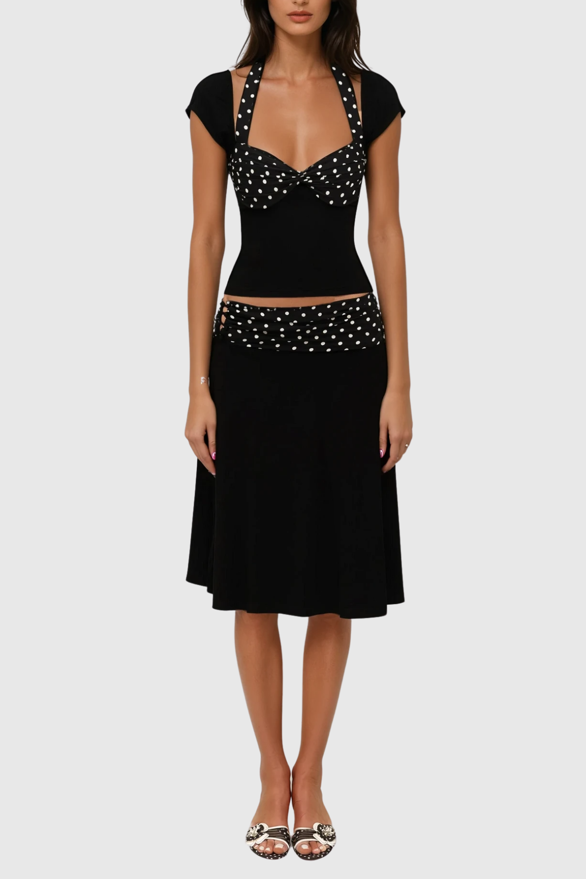 Flowering Girl Women Bastet Dot Halter Neck Ruffle Skirt Set