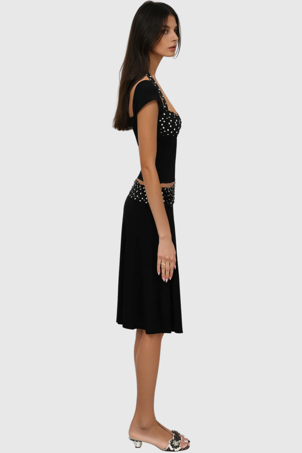Flowering Girl Women Bastet Dot Halter Neck Ruffle Skirt Set