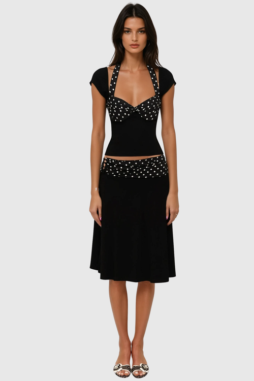 Flowering Girl Women Bastet Dot Halter Neck Ruffle Skirt Set