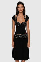 Flowering Girl Women Bastet Dot Halter Neck Ruffle Skirt Set