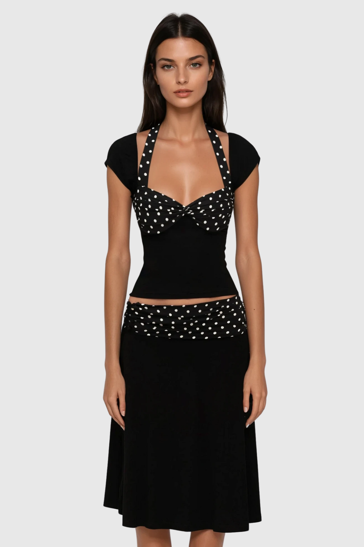 Flowering Girl Women Bastet Dot Halter Neck Ruffle Skirt Set
