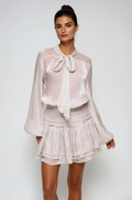 Flowering Girl Women Bayleigh Lace Up Ruch Mesh Skirt Set In Sliver